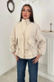 Women's Beige-Lined Snap-Fastened Jacket with Details