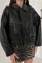 Women's Black Leather Jacket with Wrinkled Effect - 4