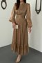 Women's Taupe Color Lined Ruched Dress - 4