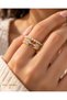 Gold-Colored Adjustable Women's Ring with Pearl and Zircon Stone Embellishments - 2
