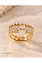 Gold-Colored Adjustable Women's Ring with Pearl and Zircon Stone Embellishments - 3