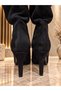 Women's Black Suede Drawstring Heeled Boots - 2