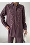 Women's Shirt with Bead Embroidery on Front, Standard Pants Size Suit - 8