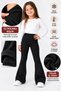 Girls' Black, Slightly Shiny, Regular-Fit Casual Sports Leggings – Stretchy PRO Flared-Leg, Fleece-Lined Winter Leggings