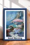 Buongiorno Written Umbrellaed Sea Terrace Framed Painting Italy Poster Wall Decor Itp027