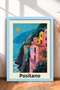 Positano Orange Sun and Colorful Houses Framed Painting Italy Poster Wall Decor Itp029