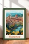 Florence Cityscape and Yellow Flowers Framed Painting Italy Poster Wall Decor Itp042