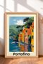 Colorful Houses in Portofino Harbor Framed Painting Italy Poster Living Room Kitchen Wall Decor Itp033