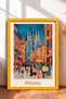Milano Cathedral Street with Stretched Lamp Post Framed Painting Italy Poster Wall Decor Itp050