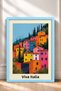 Viva L'Italia Written Colorful Village Houses Framed Painting Italy Poster Wall Decor Itp063 - 3