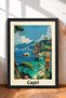 Capri, Dark and Turquoise Sea, Framed Painting, Italy Poster, Living Room, Kitchen, Wall Decor, Itp093.