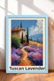 Tuscany Lavender Fields and Service Trees Framed Painting, Italy Poster, Wall Decor, Itp107.
