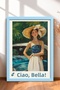 Ciao Bella Classic Car and Woman with Hat Framed Poster, Italy Poster, Wall Decor, Itp090.