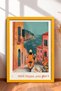 Woman with Yellow Scooter and Port View Framed Painting Italy Poster Wall Decor Itp097