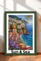 Sole & Mare, Coastal Town with Written Text, Framed Painting, Italy Poster, Living Room, Kitchen, Wall Decor, Itp096.