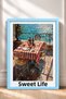 Dolce Vita Striped Tablecloth Terrace Table with Framed Painting, Italy Poster, Wall Decor, Itp114. - 3