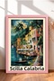 Scilla Calabria Pier and Palm Trees Framed Painting Italy Poster Wall Decor Itp128