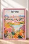 Torino Silhouette and Floral Waterfront Framed Painting, Italy Poster, Living Room, Kitchen, Wall Decor, Itp200. - 3