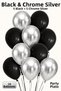 Black and Chrome Silver Balloon Set of 10 for Birthday Party Decorations