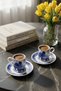 Carbon Blue Premium Porcelain 4-Piece 2-Person Coffee Cup Set, 90 ml, with Blue Pattern - 3