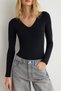 Black V-Neck Fitted Raglan Sleeve Polyamide Knit Bodysuit Twoaw27Bd00013 - 4