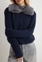 Navy Blue Fur Collar Plain Knitwear Cardigan Twoaw27Hi00249 - 5