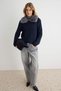 Navy Blue Fur Collar Plain Knitwear Cardigan Twoaw27Hi00249 - 3