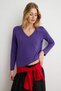 Purple 100% Cotton Relaxed V-Neck Long Sleeve Knitted T-Shirt Twoaw27Ts00102