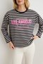 Lacivert Baskılı Bisiklet Yaka Oversize/Geniş Kalıp Örme Sweatshirt TWOAW27SW00263 - 4