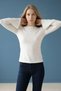 Beja Slim Fit Soft Textured Bell (Spanish) Long Sleeve Boat Neck Women's Blouse & Top - Ecru - 8