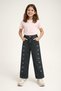 Elasticated Waist Girls' Trousers with Bow Embroidery