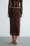 Elastic Waist Floral Embossed Lined Tulle Skirt - 7