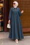 Buttoned Denim Dark Blue Hijab Dress 19138Km