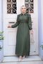 Zippered Khaki Hijab Dress 17021Hk
