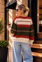 Women's Khaki V-Neck Color Block Knit Sweater - 2