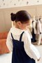 Balon Sleeve Shirt Denim Overalls 2-Piece Set Navy Blue - 3