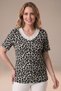 Leopard Patterned V-Neck Loose T-Shirt with Pearl Collar - 3