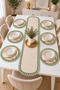 7 Piece Green Ruffled Cream Table Set for 6 People – Runner + 6 American Service Plates - 3