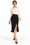 Black Slit Detailed Midi Woven Skirt - 4