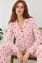 Women's Long Sleeve Shirt Collar Pink Striped Heart Pajama Set 4770 - 6