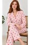 Women's Long Sleeve Shirt Collar Pink Striped Heart Pajama Set 4770 - 2