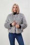 Women's Single Button Closure Lined Fur Jacket - Light Gray - 2