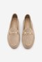 Women's Genuine Leather Chain Loafer Casual Shoes Tanle Beige Suede - 7