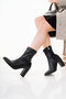 Black Leather Pointed Toe Thick Heeled Stretch Boots 7.5 cm - 4