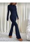 Navy Premium - Trending Colors: Zipper-Front Top and High-Leg Flared Leggings Set - 5