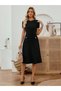 Women's Short Sleeve Crew Neck Midi Imported Crepe Dress with Pocket Detail - 3