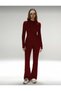Burgundy-Premium - Trending Colors: Zipper-Front Top and High-Leg Flared Leggings Set - 2