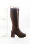 Women's Brown Thick Heeled Blunt Toe Boots with Elastic Back - 3