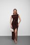 Brown Gathered Dress with Buckle Detail and Slit