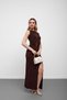 Brown Gathered Dress with Buckle Detail and Slit - 4